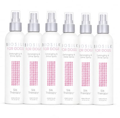 BioSilk for Dogs Silk Therapy Detangling and Shine Protecting Spray, pH Balanced Leave-in Mist with Silk and Vitamins for Dematting, Paraben-Free, All Coats and Breeds, 8 Fl Oz - 6 Pack - size: 8 Fl Oz (Pack of 6)