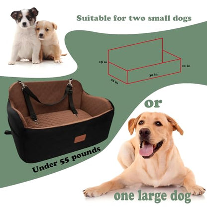 Lealchum Dog Car Seat for Medium/Large Dogs,2 Clip-On Safety Leashs for 2 Small Dogs,Removable and Washable Comfy Pet Car Seat,Easy to Install and Clean (Beige, Large) - color: Beige