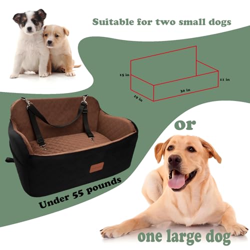 Lealchum Dog Car Seat for Medium/Large Dogs,2 Clip-On Safety Leashs for 2 Small Dogs,Removable and Washable Comfy Pet Car Seat,Easy to Install and Clean (Beige, Large) - color: Beige