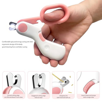 Pet nail clippers with LED Lights cat nail clippers for indoor cats nail trimmer clippers for small dog nail trimmers Cats rabbits nail clippers Bird Kittens (Pink) - color: Pink