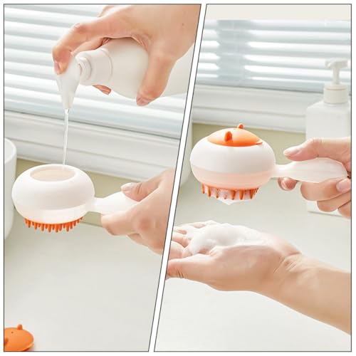 GANAZONO Dog Bathing Brush Pet Grooming Massager with Soft Silicone Head for Small Dogs and Cats, Multifunctional Shampoo Dispenser Scrubber for Pet Cleaning and Bathing