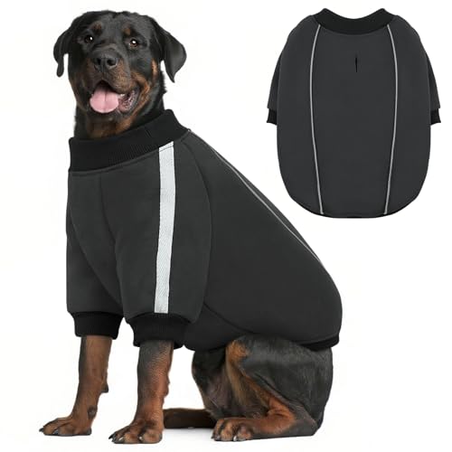 Queenmore Fleece Dog Sweater for Male Dogs, Soft Pullover Dog Sweatshirt with Leash Hole/Reflective Stripes – Cozy Winter Fleece Jacket for Small Medium Large Boy Puppy, Grey XL - color: Grey, size: X-Large
