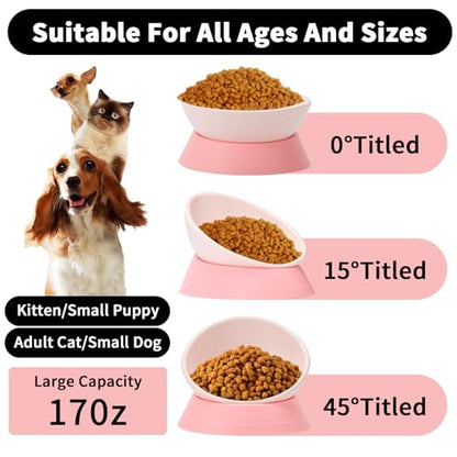 DZXZY French Bulldog Food Bowl, Slanted Tilted Pug Dog Bowl,Non-Slip Pet Feeder for Frenchie, Shih Tzu, Flat Faced Small Dogs, Puppies,Cat(Pink, M -2 Cup) - color: Pink, size: M -2 Cup