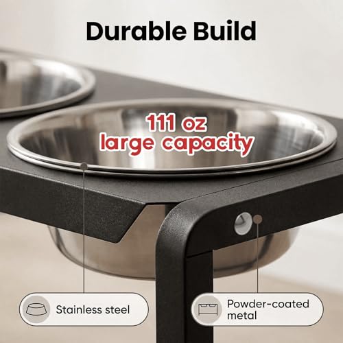 Metal Elevated Dog Bowls, Raised Dog Bowls for Large/Extra Large Breeds with Two 111oz Stainless Steel Food Bowls, 3 Adjustable Height (8.8"/11.5"/14") Dog Bowl Stand Protect Neck & Joints - size: 8.8-14" | L/XL Dogs | 2×111oz Bowls