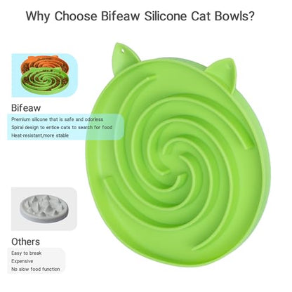 Bifeaw Slow Feeder Cat Bowl, Easy to Clean Silicone Bowl, Ideal for Dry and Wet Food (Orange and Cyan) - color: Orange and Cyan