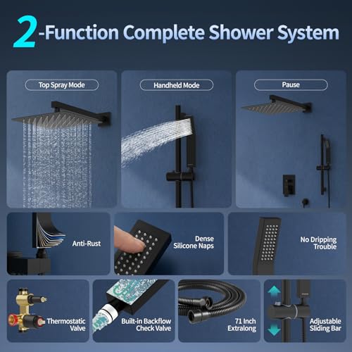 SR SUN RISE 12 Inch Slide Bar Shower Faucet Luxury High Pressure Shower Heads and Handheld Spray Combo Set Wall Mounted Shower System Included Valve and Trim Kit, Matte Black - color: Matte Black, style: 12"