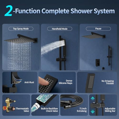 SR SUN RISE 12 Inch Slide Bar Shower Faucet Luxury High Pressure Shower Heads and Handheld Spray Combo Set Wall Mounted Shower System Included Valve and Trim Kit, Matte Black - color: Matte Black, style: 12"