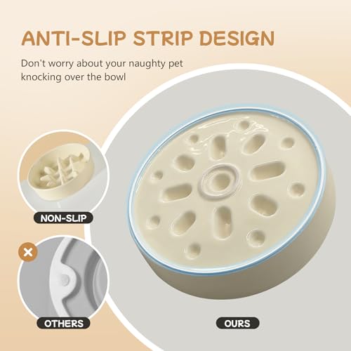 Havniva 6.1” Raised Slow Feeder Dog Bowls Set, 0.9 Cups Ceramic Slow Feeder Dog Bowl and 6.1” Dog Water Bowl with Elevated Wooden Stand Puzzle Dog Food Bowl for Small Dogs Anti-Gulping & Anti-Choking - color: 2 x Light Yellow+Stand-C, size: 6.1inch