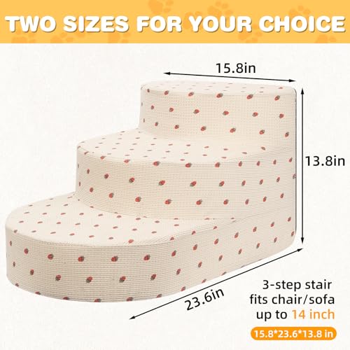 Dog Stairs 3 Steps Foam Pet Ramp for Small Dogs Cats, Strawberry | Non-slip foam stairs with washable cover, ideal for beds & sofas. Sturdy, safe & easy to clean. - color: Strawberry-3-Step