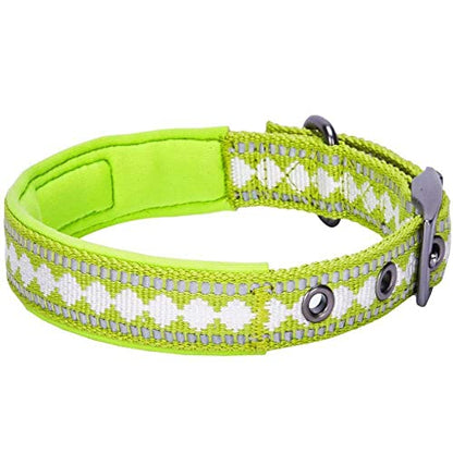Blueberry Pet Reflective Jacquard Dog Collar with Neoprene Padding & Metal Buckle | Soft & Adjustable Safety Collar - Macaw Green, Neck 9-12.5", for Small Breed - color: Metal Buckle-Macaw Green, size: Small