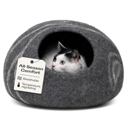 MEOWFIA Cat Cave – Premium Felt Cat Bed Bed Enclosure for Indoor Cats, Handmade Merino Wool (Dark Grey, Medium) - color: Dark Gray, size: Medium