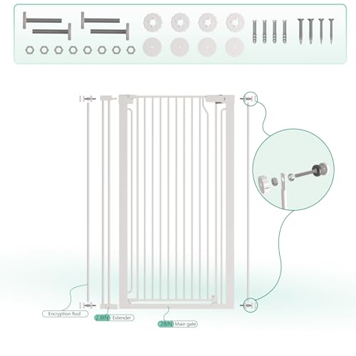 51" Extra Tall Cat Gate 28.5"-35" Wide, Auto Close, Pressure Mounted, for Cats & Small Dogs, Hallway, Stairs, Kitchen,Pet Gate,White - color: White, size: 51"H,28.5-35"W-White
