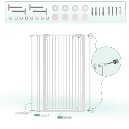 51" Extra Tall Cat Gate 28.5"-35" Wide, Auto Close, Pressure Mounted, for Cats & Small Dogs, Hallway, Stairs, Kitchen,Pet Gate,White - color: White, size: 51"H,28.5-35"W-White