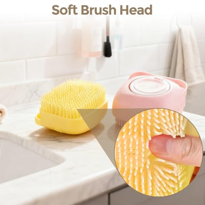 Silicone Dog Bath Brush – Dog Grooming Shampoo Scrubber with Soap Dispenser, Perfect for Shedding, Bathing, and Grooming, Ideal for Short and Long-Haired Dogs, Pink - color: pink