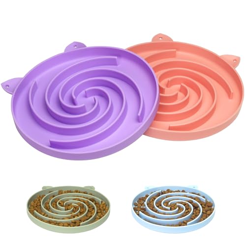 Bifeaw Slow Feeder Cat Bowl, Easy to Clean Silicone Bowl, Ideal for Dry and Wet Food (Purple and Pink) - color: Purple and Pink