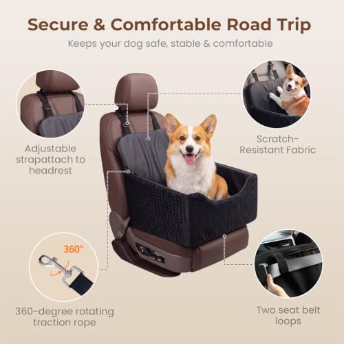 Dog Car Seat for Small/Medium Dogs Up to 35 lbs, 5in Booster Car Seat Cushion, Fully Detachable and Washable, with Safety Belt and Anti-Slip Base, Black - color: Black