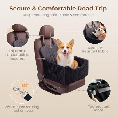 Dog Car Seat for Small/Medium Dogs Up to 35 lbs, 5in Booster Car Seat Cushion, Fully Detachable and Washable, with Safety Belt and Anti-Slip Base, Black - color: Black