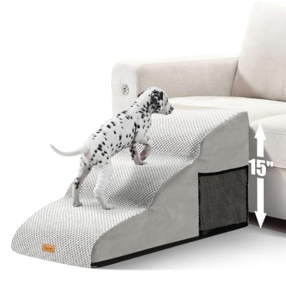 Topmart High Density Extended Foam Dog Ramp&Steps 3 Tiers,15.7" High | Non-Slip Dog Stairs with Removable Cover,Soft Foam Pet Ladder,Best for Injured,Older Cats,Pets with Joint Pain - color: Light Grey, size: 33.1*15.7*15.7
