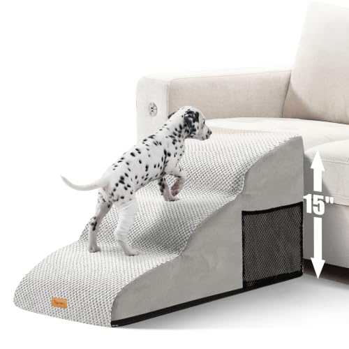 Topmart High Density Extended Foam Dog Ramp&Steps 3 Tiers,15.7" High | Non-Slip Dog Stairs with Removable Cover,Soft Foam Pet Ladder,Best for Injured,Older Cats,Pets with Joint Pain - color: Light Grey, size: 33.1*15.7*15.7