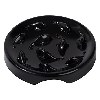 Slow Feeder Bowl for Cats and Small Dogs,Cilkus Fish Pool Design, Fun Interactive Bloat Stop Puzzle Feeder Bowl Healthy Eating Diet Made of Melamine Food Grade Material Dishwasher Safe (Black) - color: Black