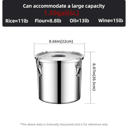 stainless steel food storage containers with lids lock clips airtight container large airtight for rice flour sugar grain coffee bean storage containers Kitchen jar (1.59gal/6L) - size: 1.59gal