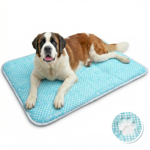 furrybaby Dog Cooling Mat Dog Bed mat, Extra-Thick Dog Crate Pad, Cat Bed, Washable Pet-Safe Magic Cooling Pad for Dogs Cats, Long Lasting Cooling for Crate Bed Indoor Outdoor Summer, 44x32, Sea - color: Sea, size: 44“x32"(X-Large)