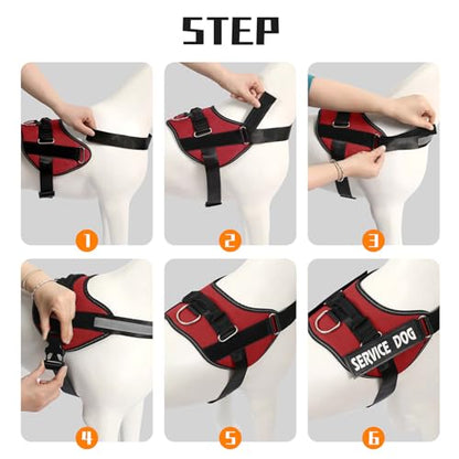 MUMUPET Service Dog Vest Harness, No Pull Reflective Adjustable with Handle, Soft Breathable Padding for Medium Dogs, 2 Removable Velcro Patches (Red, M) - color: Red, size: Medium