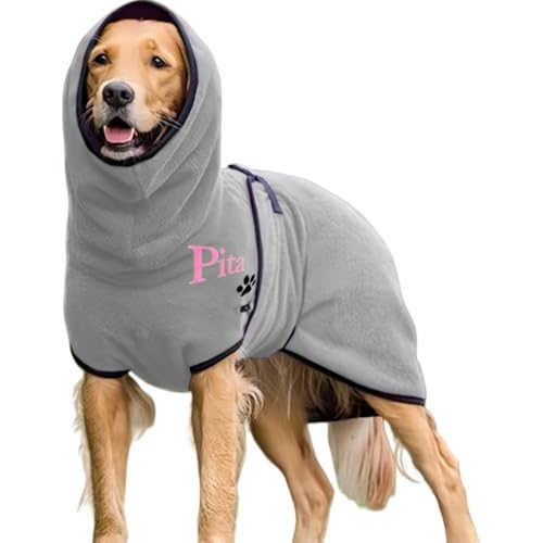 Personalized Dog Bathrobe Towel, Custom Name Embroidery Quick-Drying Bath Robe for Dogs, Microfiber Dog Bathrobe with Hood Straps, Soft and Ultra Gentle on Pet Skin(Small) - size: Small