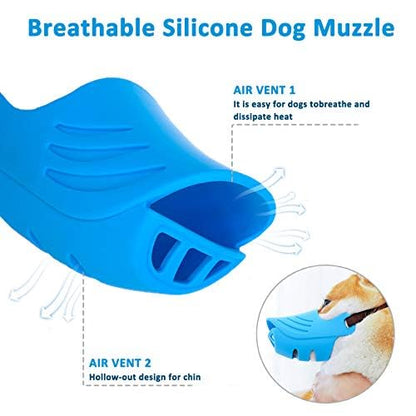 Dog Muzzle, Soft Duck Silicone Mouth Cover with Adjustable Strap for Small Medium Dogs, Best to Prevent Barking, Biting, and Chewing (L, Blue) - color: Blue, size: L