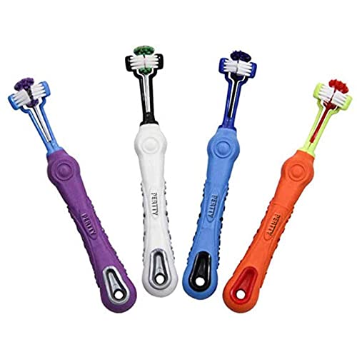 Orgrimmar 4 Pcs 3-Sided Pet Toothbrush Dog Cat Mouth Dental Teeth Care | Pet Brush for Bad Breath Tartar Cleaning - color: Multicolor-4
