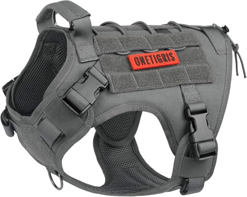 OneTigris Tactical Dog Harness Vest,No-Pull Service Dog Vest with Hook & Loop Panels,Adjustable Dog Vest Harness for Walking Hiking Training(Grey,XS) - color: Grey, size: XS