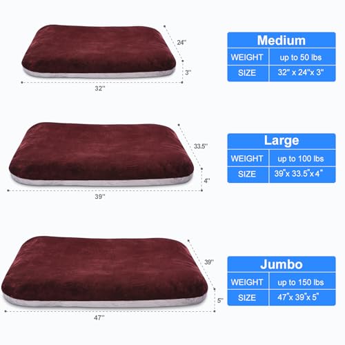 Magic Dog Super Soft Extra Large Dog Bed, 47 Inches Jumbo Orthopedic Foam Pet Beds with Anti Slip Bottom, Dog Sleeping Mattress with Removable and Washable Cover, Burgundy XL - color: Burgundy, size: 47.0"L x 39.0"W x 5.0"Th