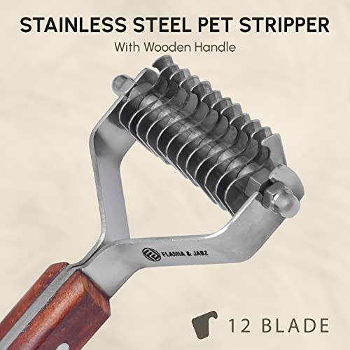 Flamia & Jabz Undercoat Rake for Dogs & Cats, Dematting Grooming Stripper Tool (12 Blades) - size: 12 Blades