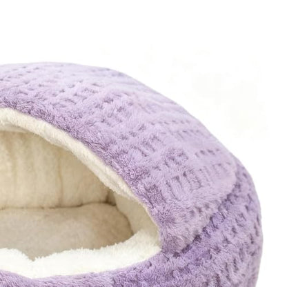 Covered Cat Bed | Comfortable Anti-Slip Small Warming Dog Bed | Calming Nest Covered Kitten Cave | for Home Dorm Bedroom Living Room Balcony - color: Purple