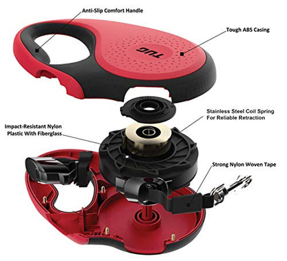 TUG 360° Tangle-Free Retractable Dog Leash with Anti-Slip Handle | 16 ft Strong Nylon Tape | One-Handed Brake, Pause, Lock (Small, Red) - color: Red, size: Small