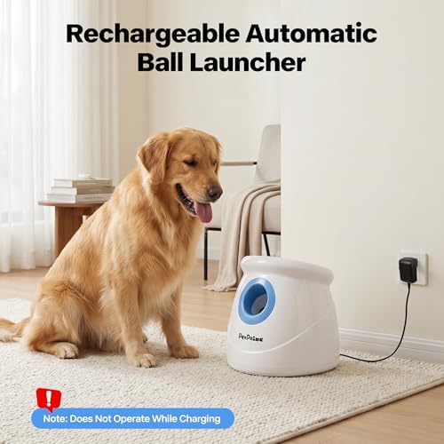 Pet Prime Upgraded Automatic Dog Ball Launcher for Large Dogs,Interactive Rechargeable Dog Ball Thrower Launcher Toy,Adjustable 10-64ft,6PCS 2.5" ETPU Balls & 1 Whistle Included,Outdoor Use