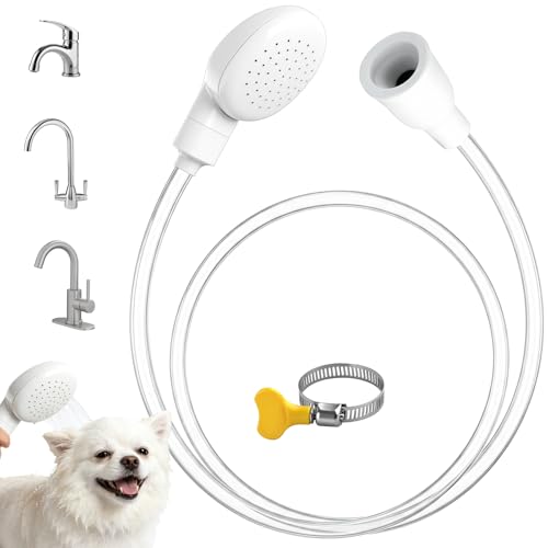 Dog Shower Hose Attachment for Faucet - 6.5ft Sink Hose for Bathtub Faucet | with Showerhead and Tie Connector, Portable Sink Hose for Fits Round Bathtub Faucet, Bathroom, Wash hair, Outdoor Cleaning