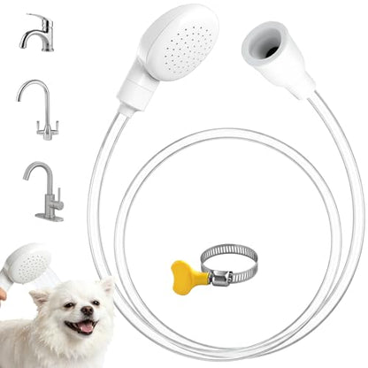Dog Shower Hose Attachment for Faucet - 6.5ft Sink Hose for Bathtub Faucet | with Showerhead and Tie Connector, Portable Sink Hose for Fits Round Bathtub Faucet, Bathroom, Wash hair, Outdoor Cleaning