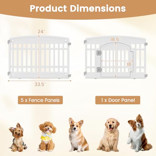 PETSITE 6-Panel Plastic Dog Playpen with Door, 24 Inch Tall Shape-Customizable Pet Playpen Indoor Outdoor, Ideal for Small & Medium Dogs and Puppies, with Lockable Door, Easy to Assemble - size: 24"H x 34"W (6 Panels)