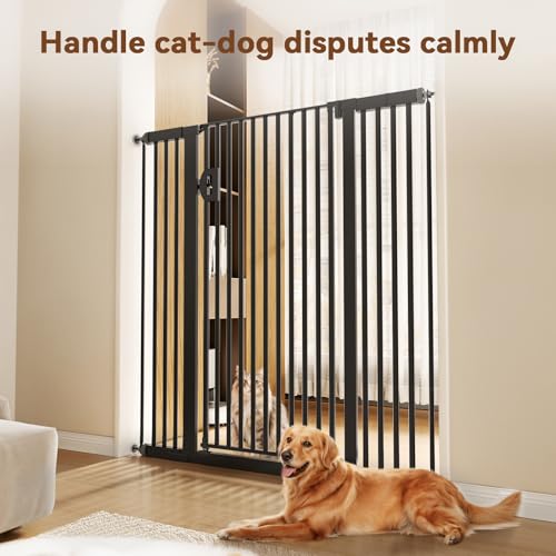 Fldofaves 57" Extra Cat Gate, Fits 29.5"-43" Wide Openings, Pressure Mounted Auto Close Tall Dog Gate with Ultra Narrow Bar Spacing, No Drill Dog Gate for Doorways, Stairs, Hallways - color: Black