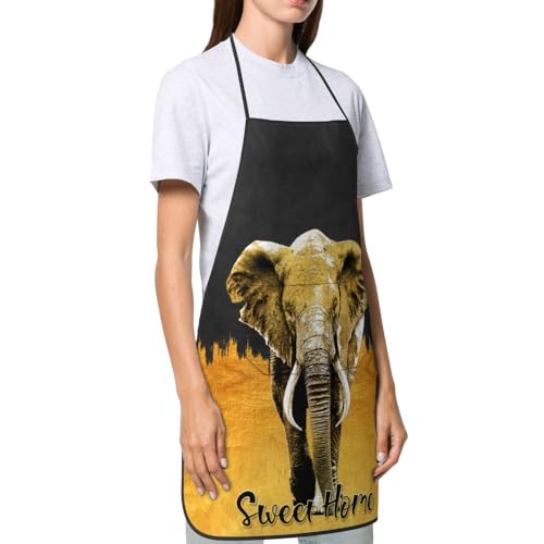 Women Men Bib Aprons Chef Cooking Apron With Pockets For Kitchen Grilling Bbq Painting Gardening - color: Elephant