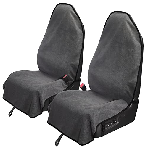 Leader Accessories 2pcs Grey Waterproof Towel Auto Car Seat Cover Protector Machine Washable - Fit Yoga Running Crossfit Athletes Beach Swimming Outdoor Sports - color: Towel Grey 2pcs