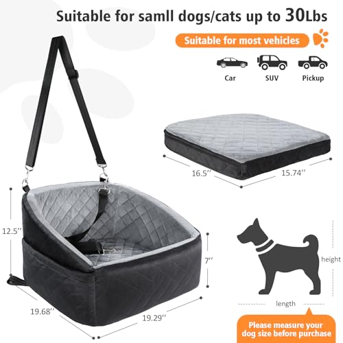 NEEZUKAR Dog Car Seat for Small Dogs,Detachable Washable Dog Booster Seat Under 30lbs, Pet Car Seat Travel Bed with Storage Pockets and Dog Safety Belt (Black/Grey) - color: Black/grey