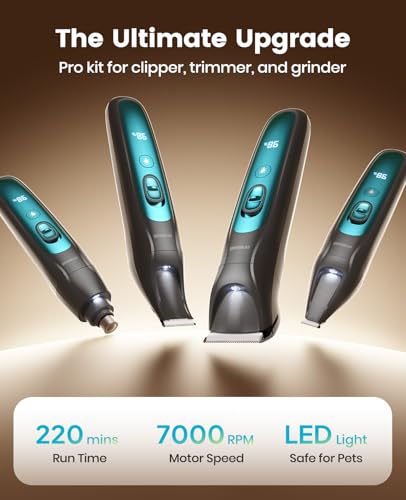 oneisall Professional Dog Grooming Kit at Home: All-in-One Quiet Clippers & Nail Grinder with LED Light, 2000mAh Cordless Dog Shaver, Safe Poodle Grooming Kit for Paws, Face, Ears & Body