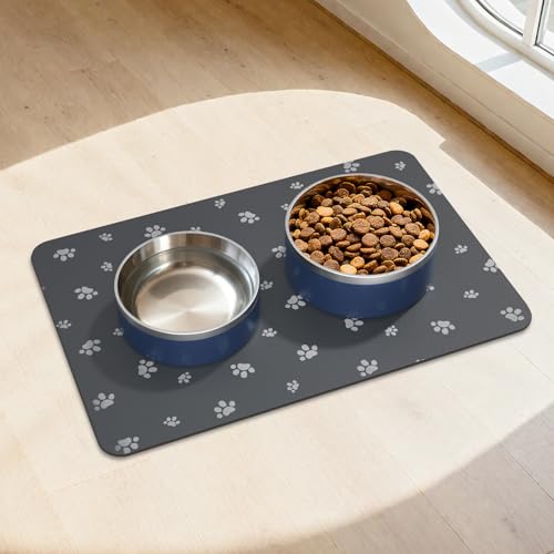 WENBOKMIN Dog Food Mat, Diatom Ooze Cat Water Mats Non Slip for Floors Waterproof and Water Absorption, Easy to Clean-Dog Paw (15.5" H*23.5" L) - color: Black-Dog Paw, size: 23.5"L x 15.5"W