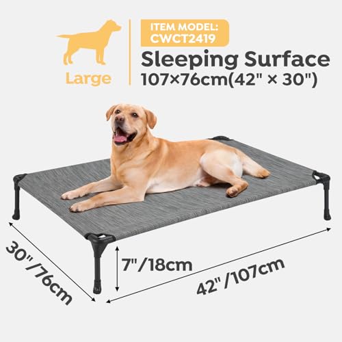 Veehoo 2-Pack Raised Dog Beds - Cooling Portable Pet Cot with No-Slip Feet, Breathable Mesh, Size 42" x 30", Black Silver, CWC1803-L - color: 2Packs- Black Silver, size: 42.0"L x 30.0"W x 7.0"Th
