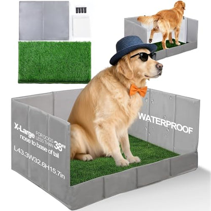 HQ4US 4LEGS Dog Grass Pad with Tray Foldable Dog Litter Box High Walls, Odor Free Artificial Grass for Dogs Potty, Pee Pad Holder, Seamless, No Assembly, Waterproof, Easy Clean, Portable for Travel - size: X-Large for Dog＜ 38" Length