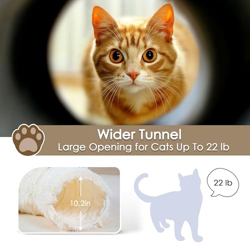 Cat Tunnel Bed for Indoor Cats, Peekaboo Cat Cave with Washable Soft Play Mat, Furry Cat Tube, for Kitten/Puppy/Rabbit, Beige - color: Beige