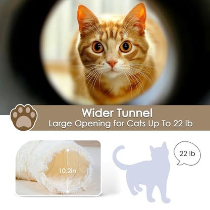Cat Tunnel Bed for Indoor Cats, Peekaboo Cat Cave with Washable Soft Play Mat, Furry Cat Tube, for Kitten/Puppy/Rabbit, Beige - color: Beige