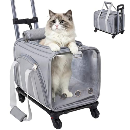 Soft Cat Carrier with Detachable Wheels Expandable - Dog Carrier Foldable Pet Carrier for Cats and Dogs for Travel Outdoor Camping Indoor